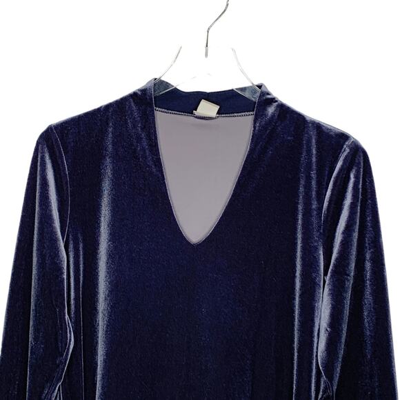 Chicos M Womens Blue Soft Stretch Velvet Tunic Top V Neckline 3/4 Length Sleeves - Picture 5 of 10